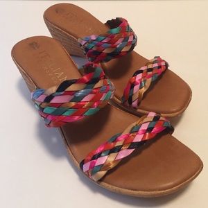Italian Shoemaker colorful leather wedge Sandles